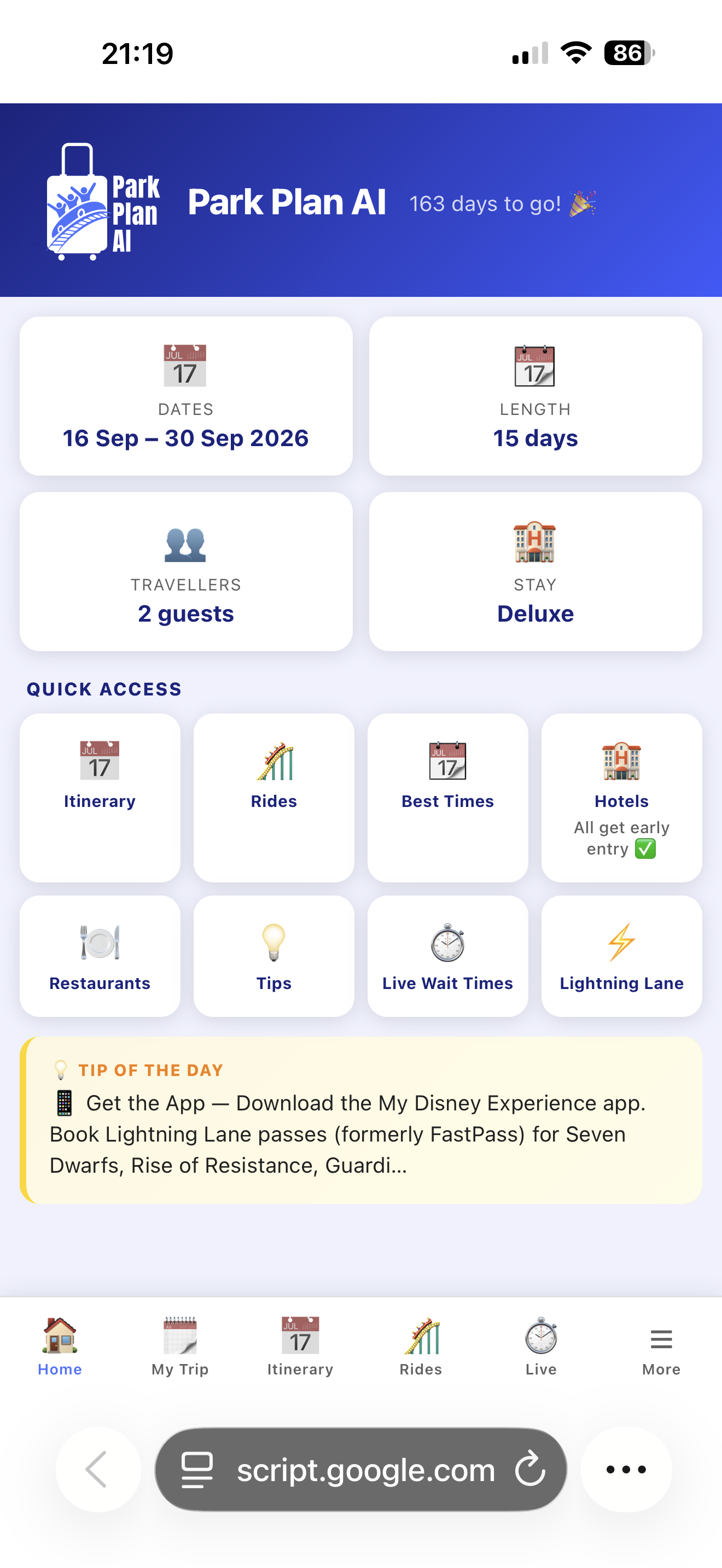 Park Plan AI Home Screen