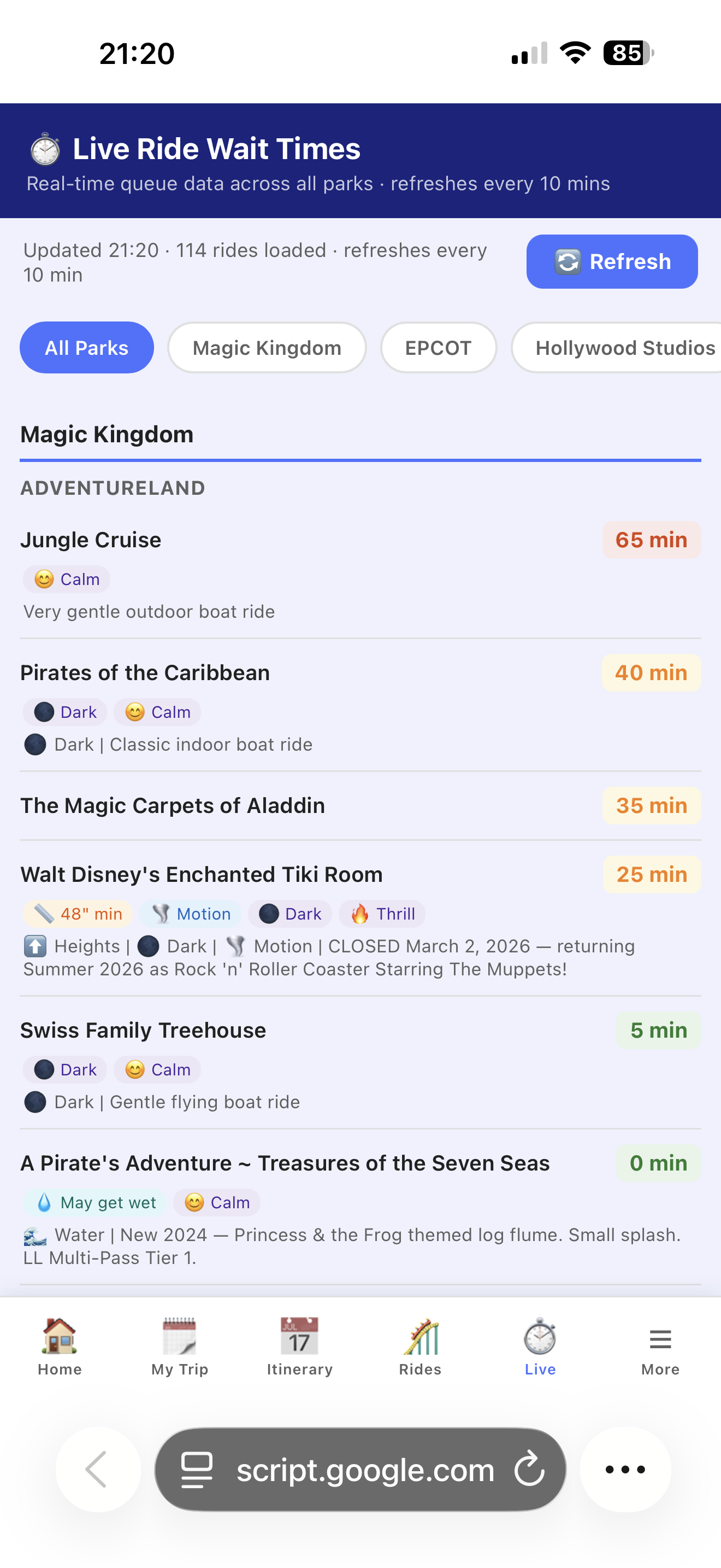 Live Ride Wait Times